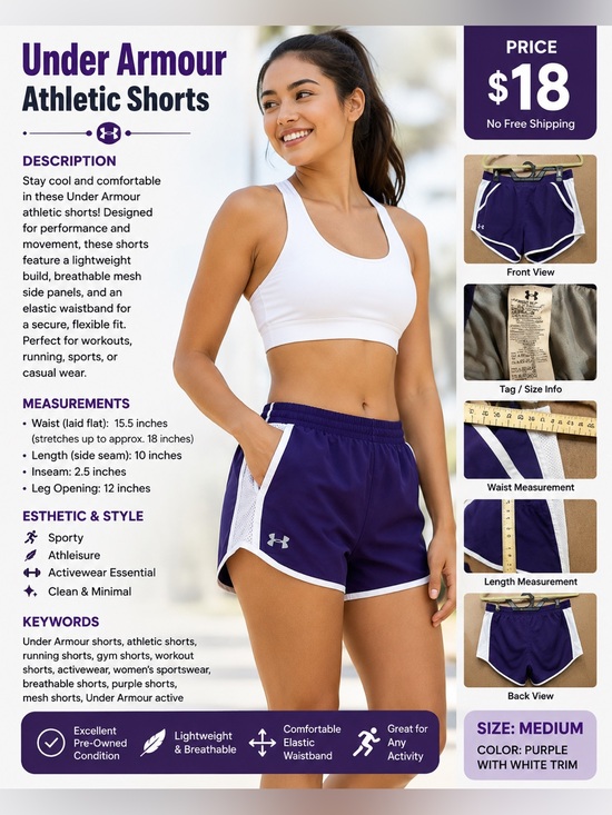 Under Armour Pants - Under Armour Women's Purple Athletic Shorts with White Trim